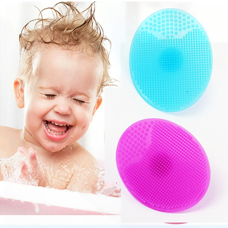 

Baby Silicone Bath Brushes Baby Shampoo Hair Cleaning Brush, Purple pink light blue