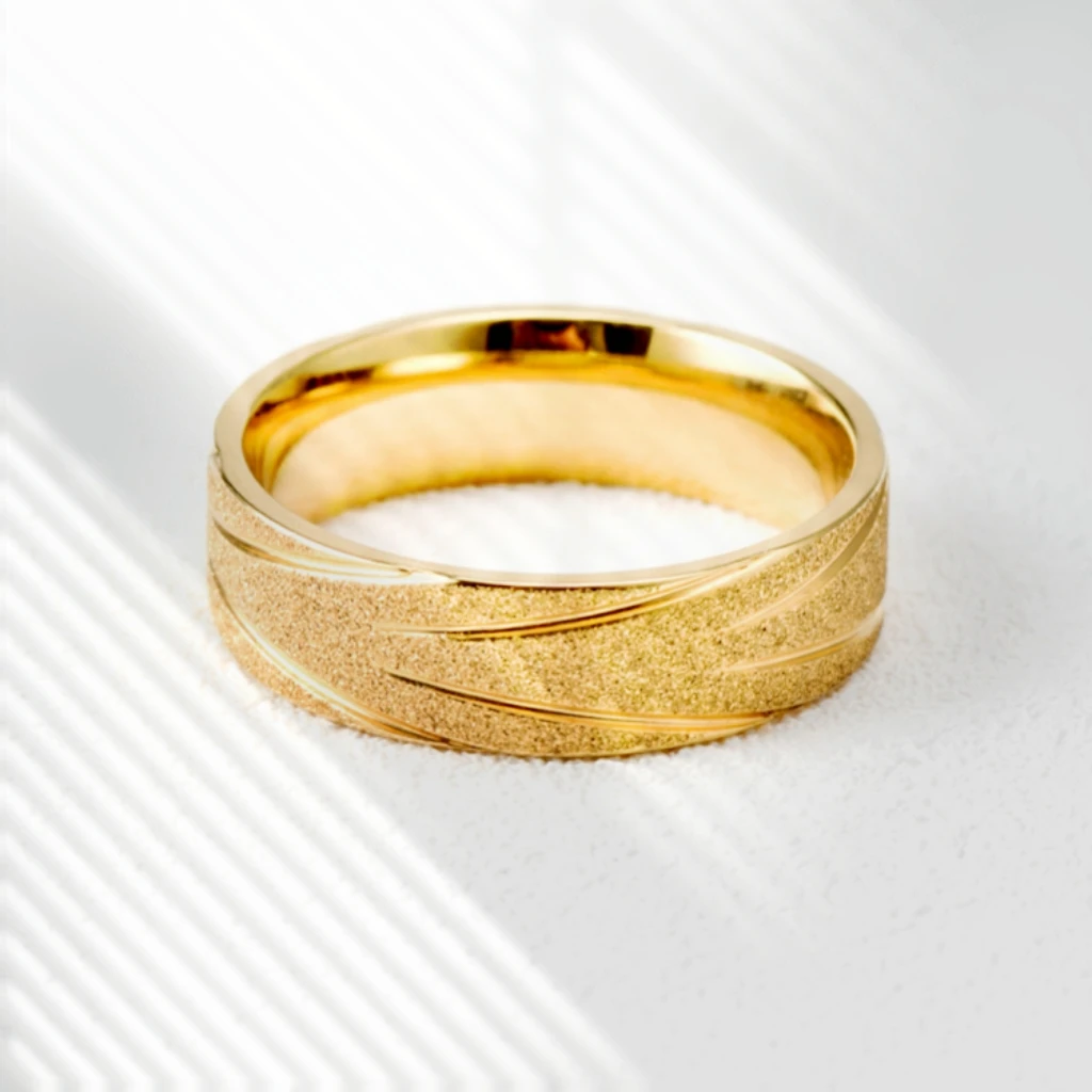 

Wholesale custom fashionHot sale sandblasted bevel ring jewelry stainless steel dubai universal ring, Gold