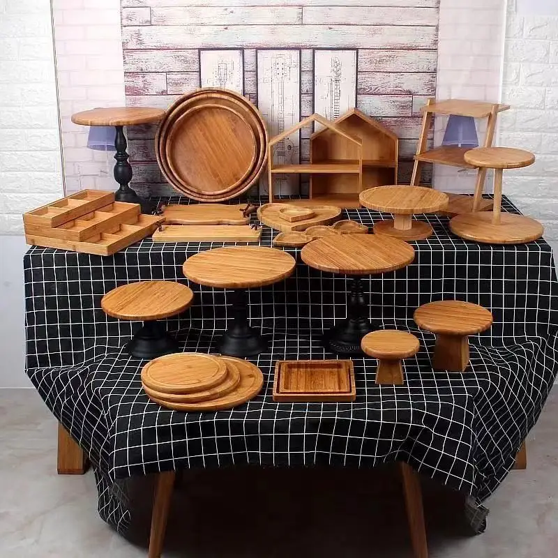 

2021 wooden factory Acacia wood wedding birthday dessert table decoration wooden cake tray dessert tray, Natural