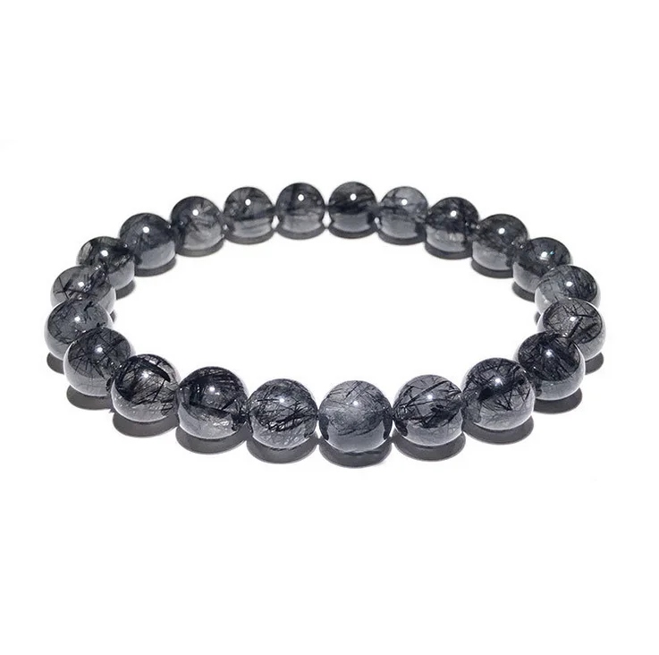 

Birthday Gifts Healing Crystal Quartz Bead Bracelet Natural Handmade Black Rutilated Quartz Bead Stone Elastic Bracelets, Picture