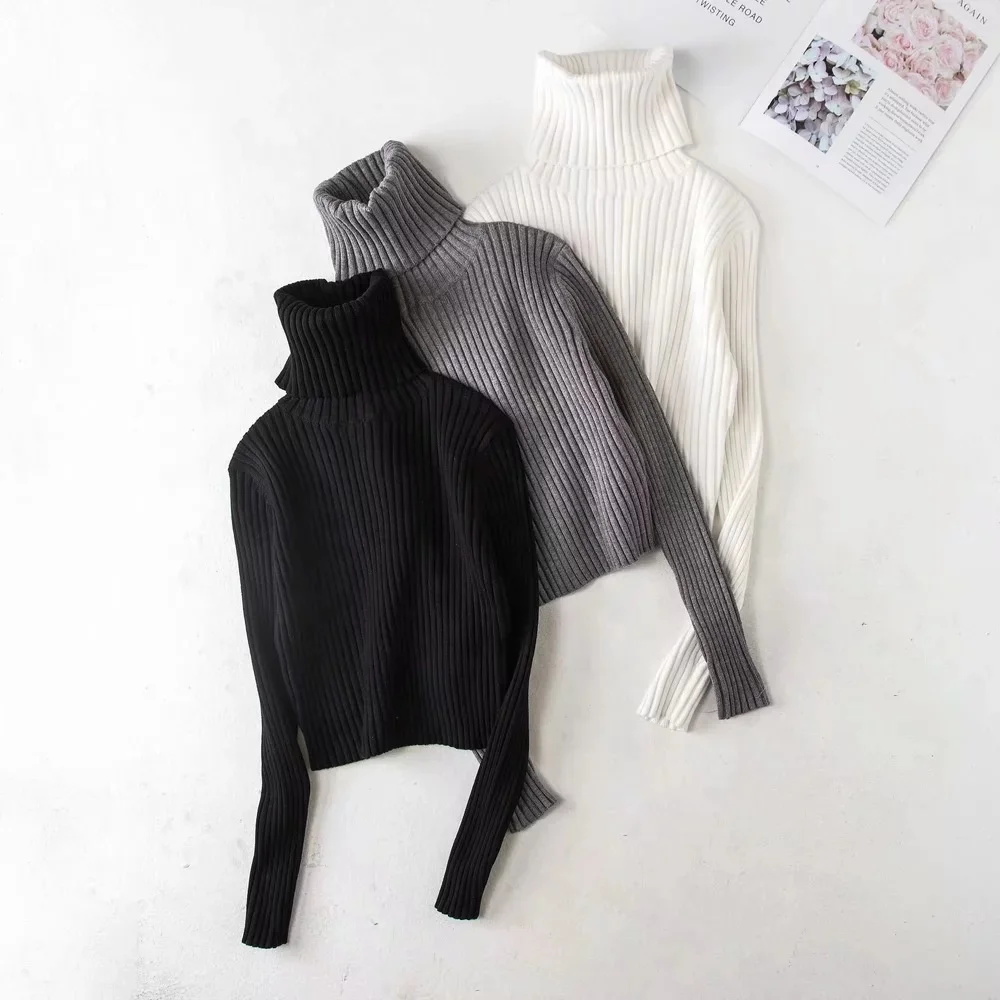 

B51349A Ladies fashion turtleneck autumn new slim bare-midriff sweater