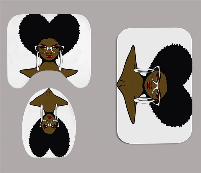 

Sexy Africa Black Girl New Style Bath Mats African American Prevent Slippery Bibulous Carpet 3 Pieces Suit