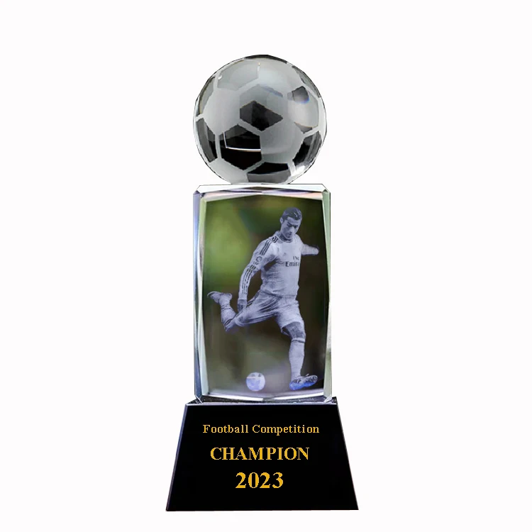 

Professional custom crystal block 3d laser Soccer crystal trophy fantasy football trophy cup