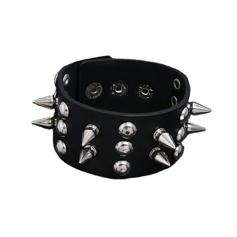 

Popular Gothic Punk Charm Bracelets Jewelry Amp Bangles Black Spike Studded Leather Pu Rivet Stylish Men Bracelet, Picture shows