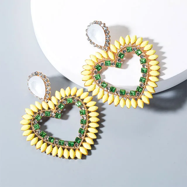 

2020 New Chocolate Heart Earrings With Diamonds Full Diamond Earrings Women, 2colors