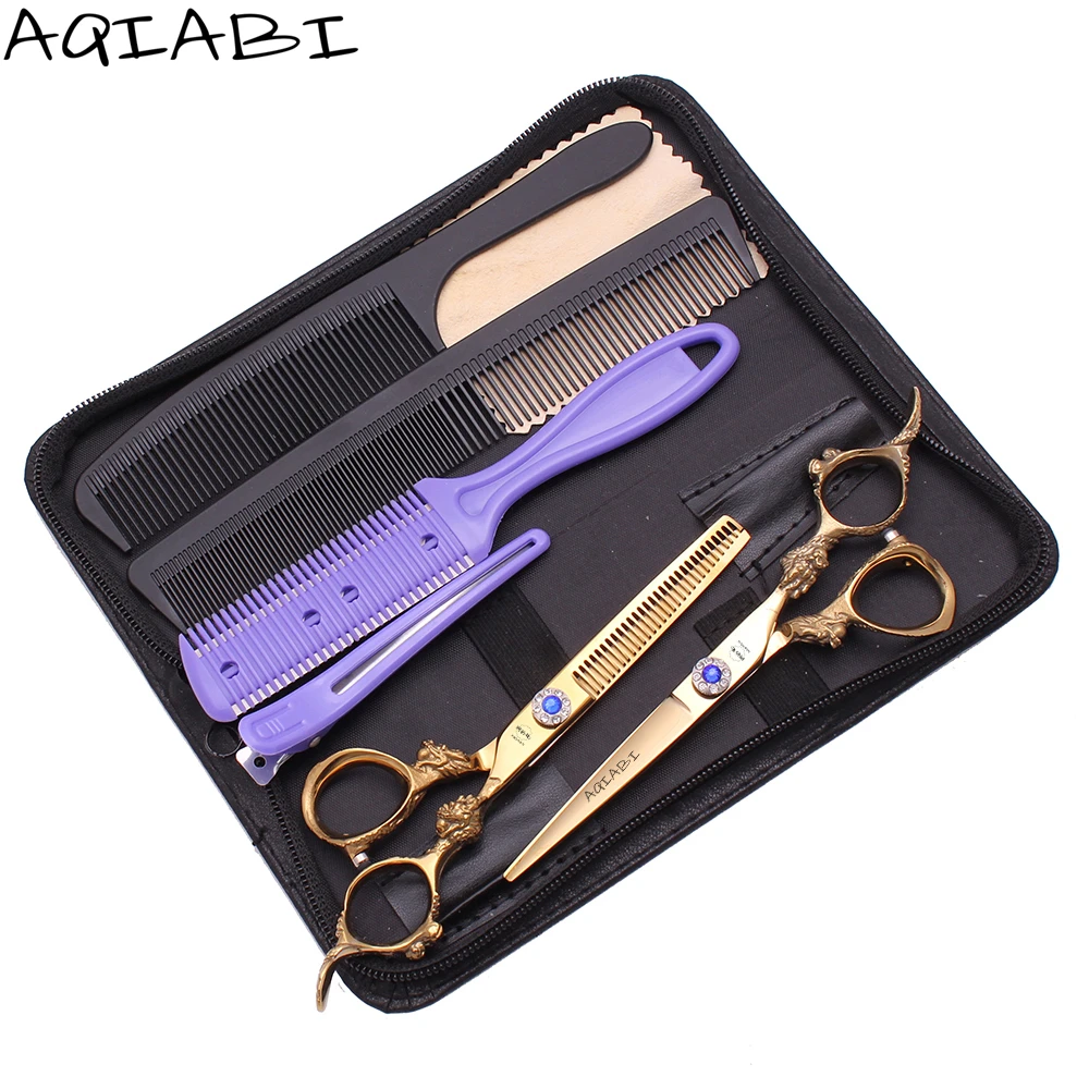 

Hairdressing Scissors 5.5'' 6" AQIABI Japanese Steel Hair Cutting Scissors Thinning Scissors Barber Shop Dragon Handle A9004, Shiny
