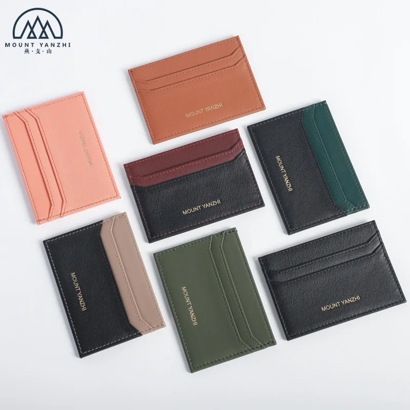 

Colors Combined Compact RFID Full Grain Slim Leather Card Holder, Customized color