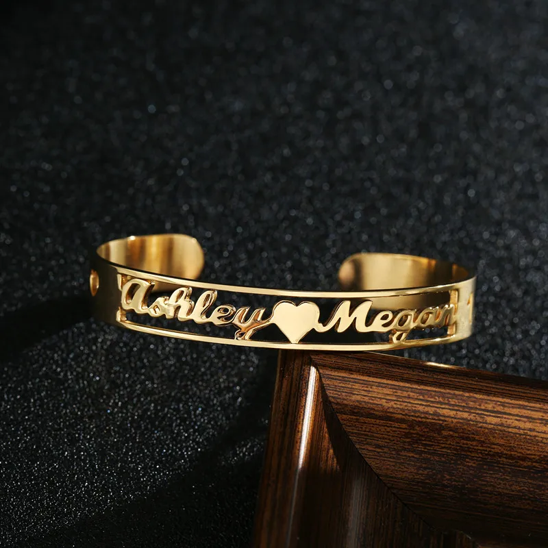 

Stainless Steel 18k Gold Plated Adjustable Bangle Personalized Custom Couple Name Bracelet
