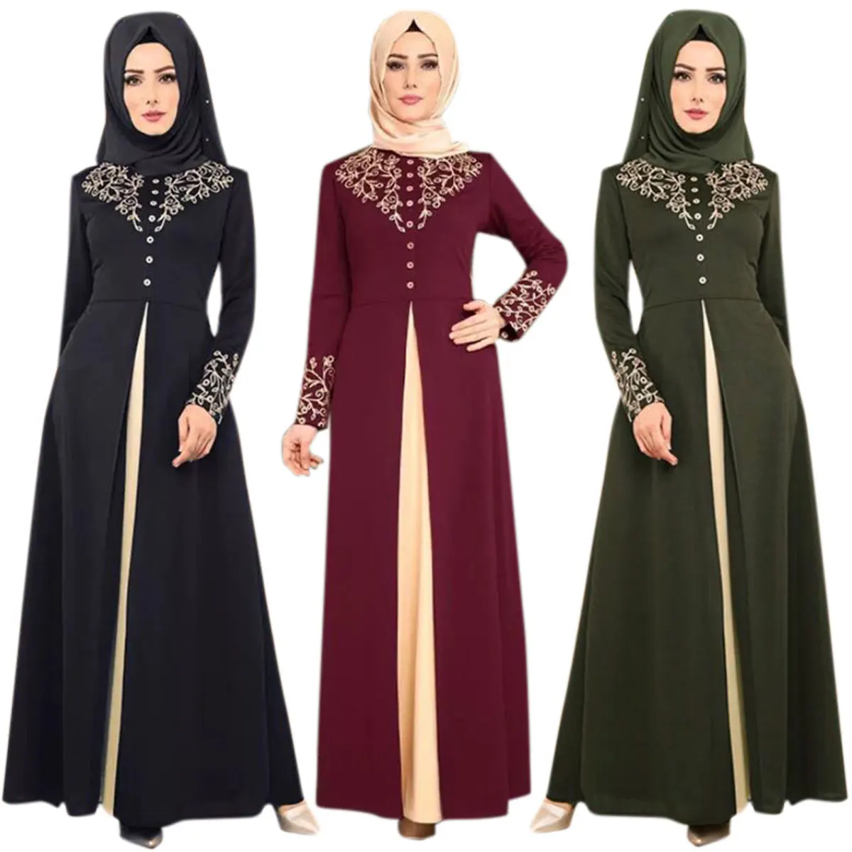 

European and American long skirts Middle East bronzing stitching long skirts contrast color slim temperament dress abaya