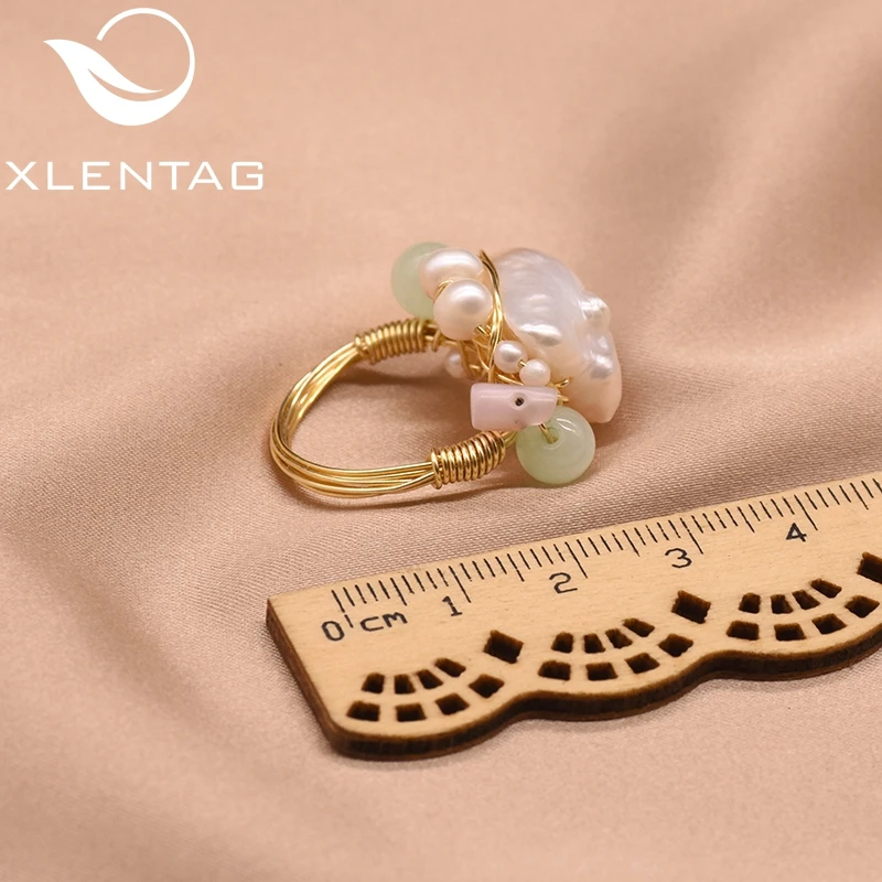 

Handmade Original Natural Pink Baroque Pearl Green Stone Ring For Women Wedding Engagement Wedding Fine Jewellery