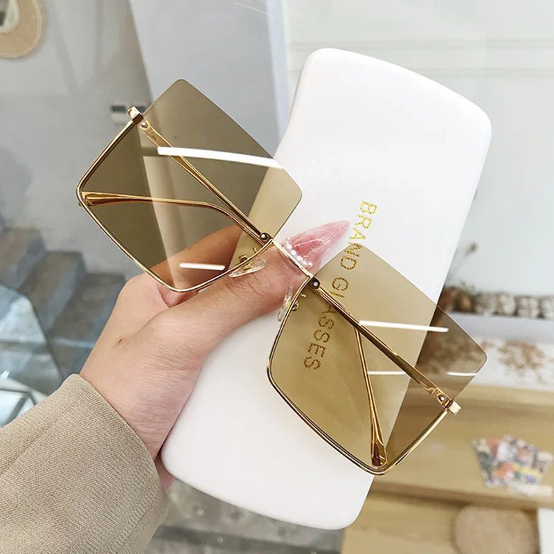

2021 Sunglasses Women Luxury Sun Glasses Retro Oversized Square Sun Glasses Shades Fashion Metal Half Frame Eyewear (KSG074), As picture