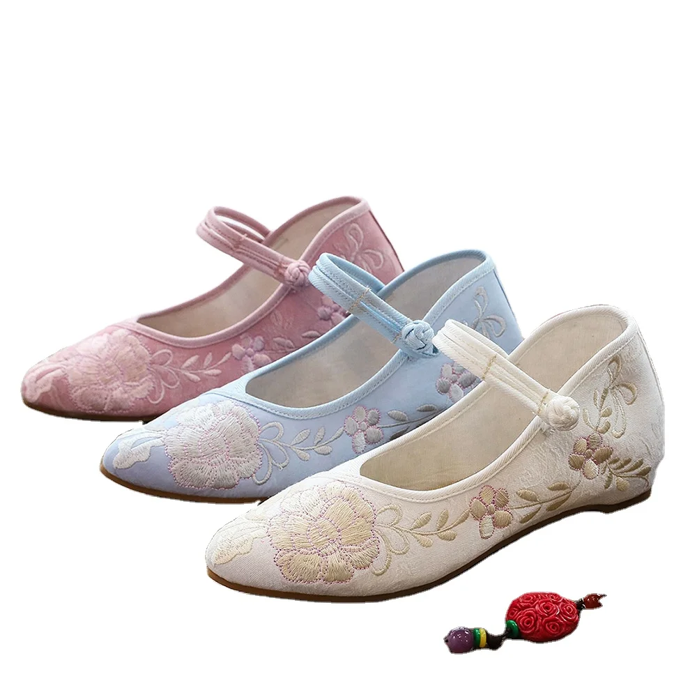 

Pointed Chinese button fashion leisure Shoes solid color flowers spring and autumn women single embroidered cloth shoes