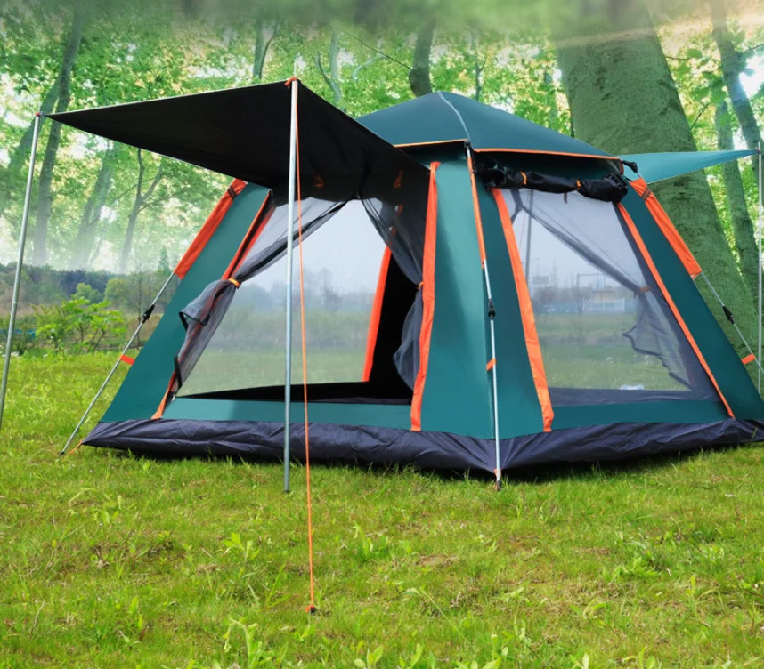 

New Arrival Outdoor Camping Hiking Tent Sun Protection Anti Storm Family Automatic Black Glue Tent For Outside Camping, As picture