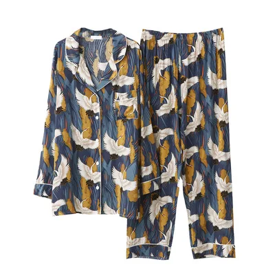 

Large size cotton silk pajamas for women in summer and autumn