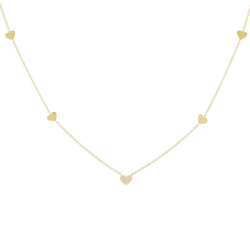 

Luxury Band Necklace Brass Jewelry 14K gold Plated Cubic Zircon Heart Pendant necklace For Woman