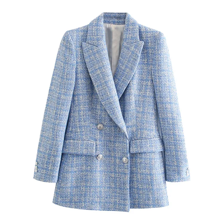 

Bmurhmza2021 spring and summer new temperament Plaid double breasted texture suit coat for women