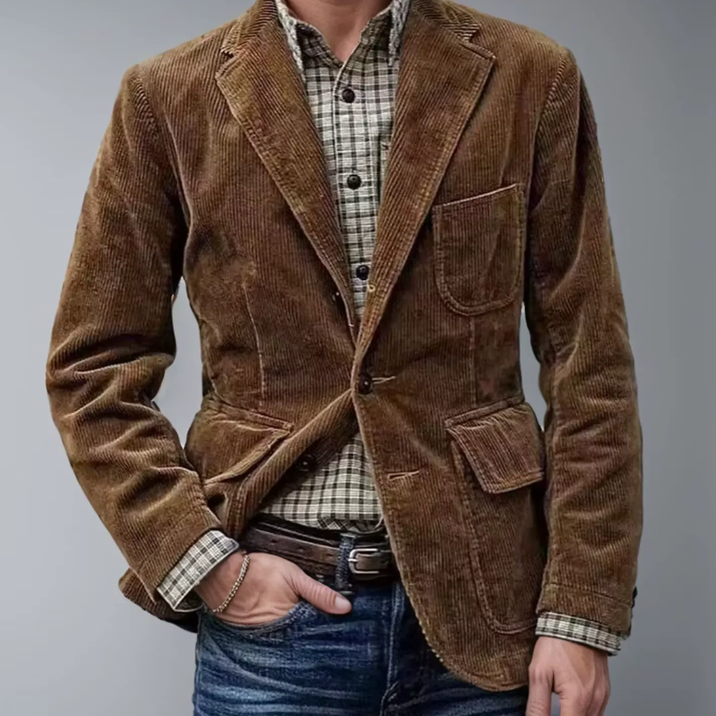 Cotton Corduroy Men's blazer Jacket With Elbow Patches