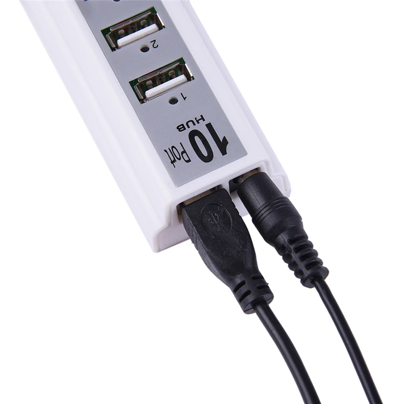 USB 2.0 Hi-speed 480Mbps 10 Ports USB Hub + Power Adaptor For PC Notebook Laptop with Retail Package