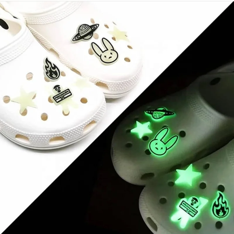 

Glow in The Dark shoe Charms PVC Noctilucence Accessories Decoration Bad Bunny Clog Charm for kid Gift, As picture