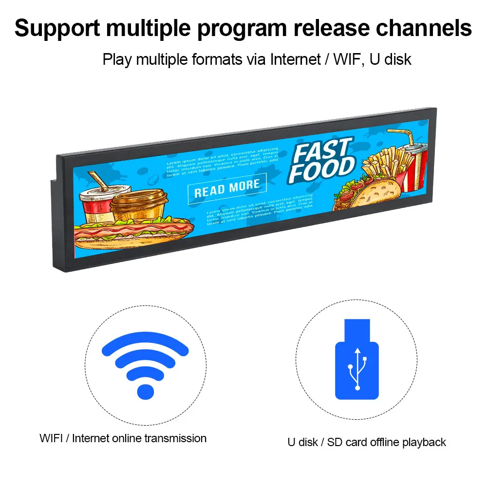 38.5 inch ultra wide stretched bar lcd monitor commercial screen shelf advertising display