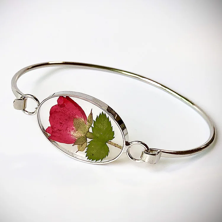 

New Trendy Real Rose Jewelry Oval Shape Resin Rose Bracelet Real Flower Jewelry