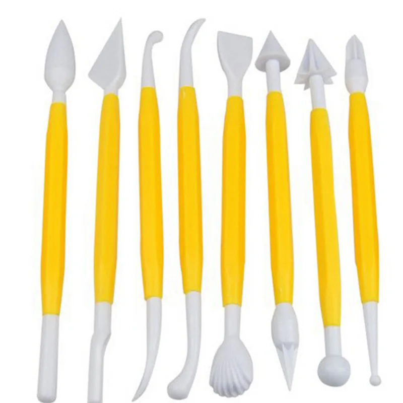

5 colors 8pcs plastic baking engraving pen set cake making cutting tool fondant carving knife, As picture