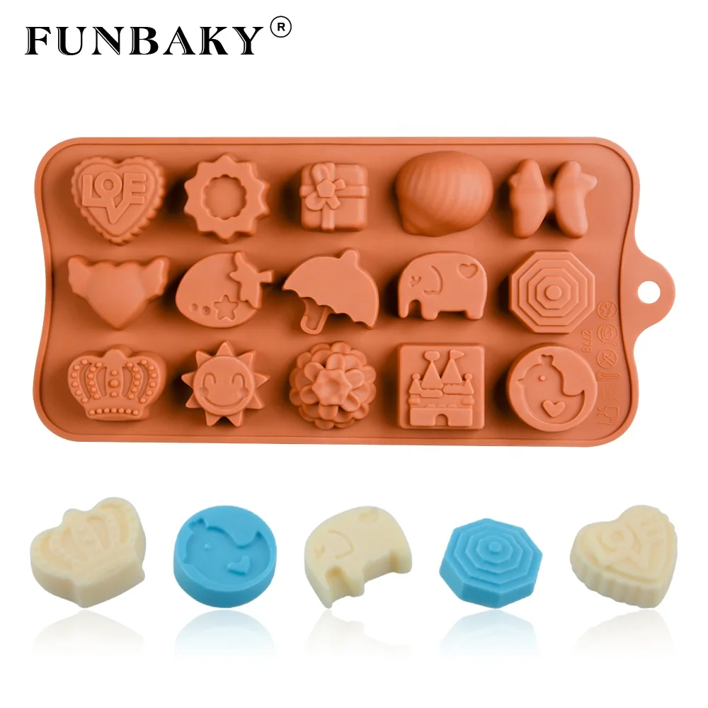 

FUNBAKY Candy making tools heart round elephant shape chocolate mold silicone handmade tools sweets mold, Customized color