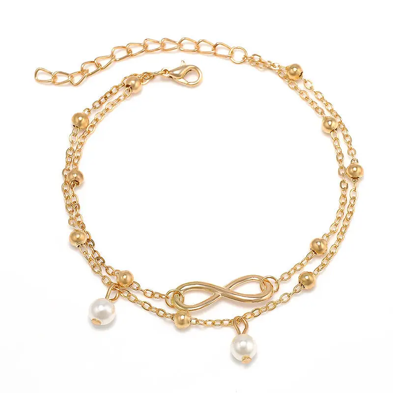 

Fashion Anklet Gold Plated Double Layer Anklet Silver Beach Bracelet Feet Chain Anklet Jewelry, Gold/silver