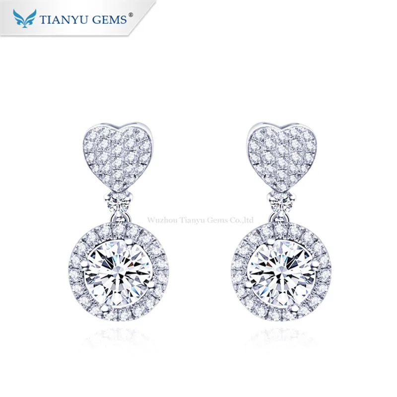 

Tianyu gems gold earring pure 10k white gold with 5.0mm round cut moissanite diamond small earrings