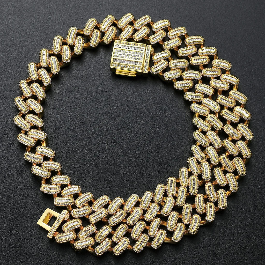

Wholesale Hip Hop Curb Cuban Link Chain Men Necklace Miami Iced Out, Silver and gold plated