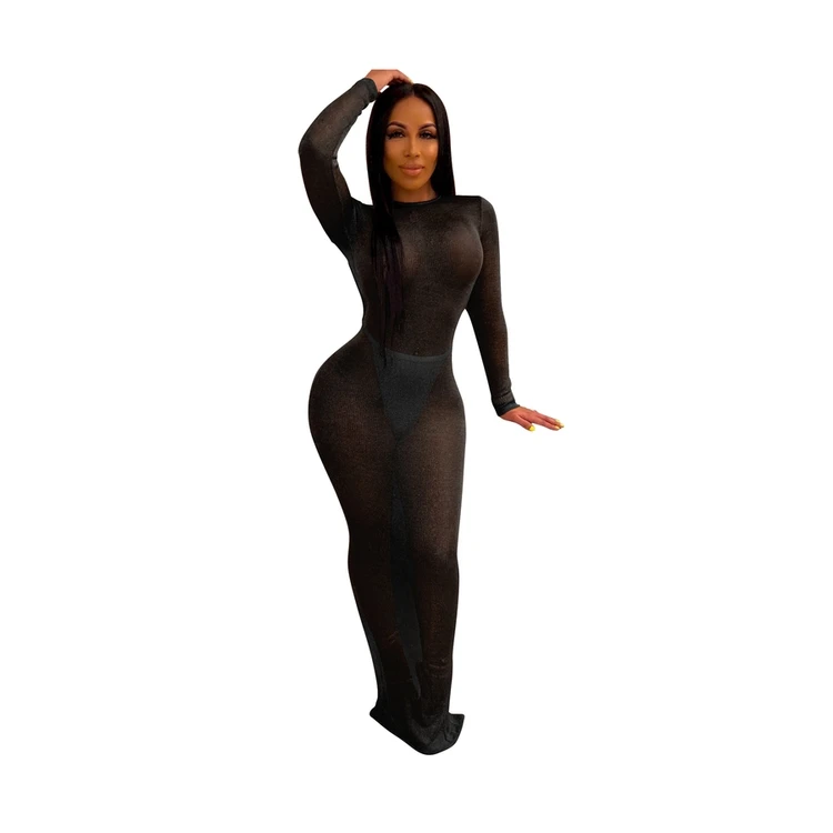 

Wholesale Fashion Women'S See-Through Sexy Dress Casual Dress Girl, Black/blue/khaki