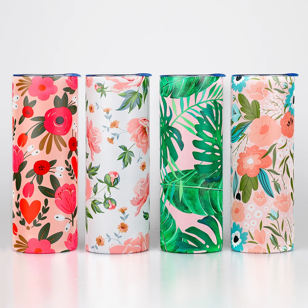 

Elegant Patterns 20oz Sublimation Tumbler Blank Stainless Steel Sublimation Skinny Tumbler White with Lid and Straw