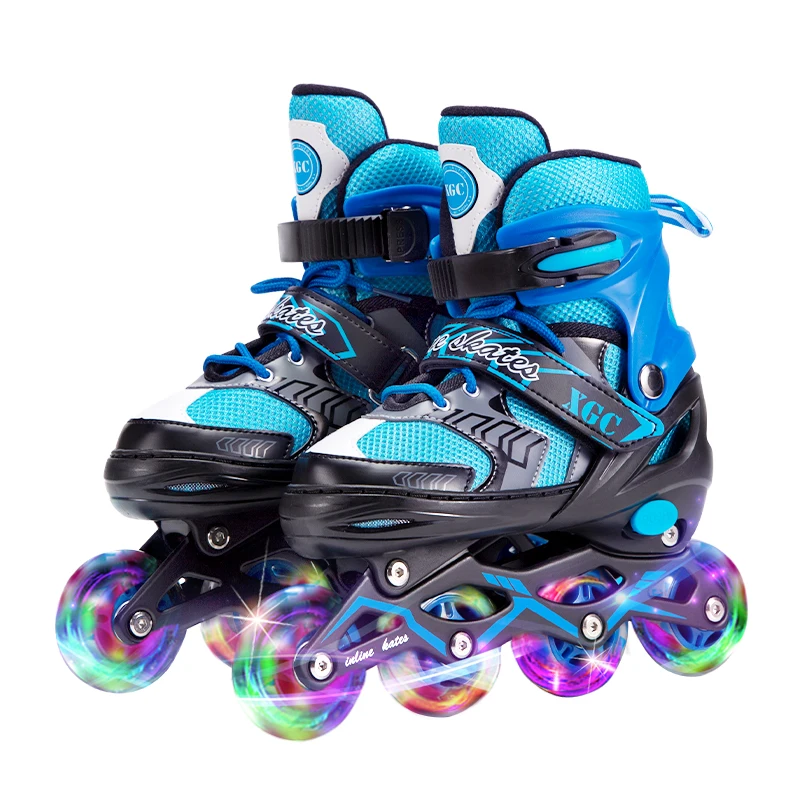 

OEM wholesale inline design roller skates promote cheap children's sports PVC roller skates shoes, Blue.pink
