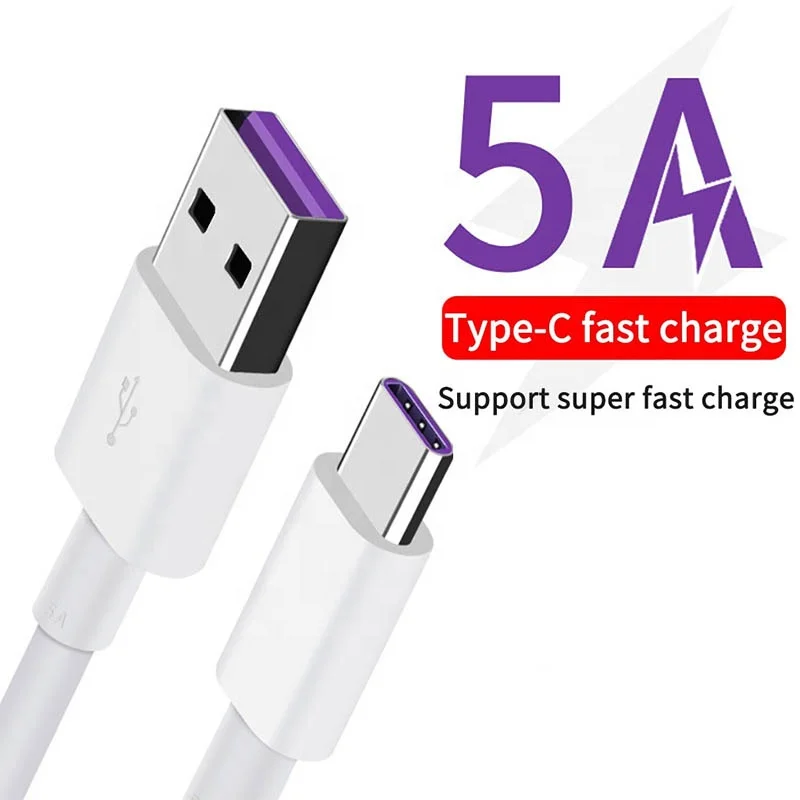 

1M 5A cable TPE Super Fast Charging cable Type C to USB Charge Data Type c Charger Cable For Huawei, White