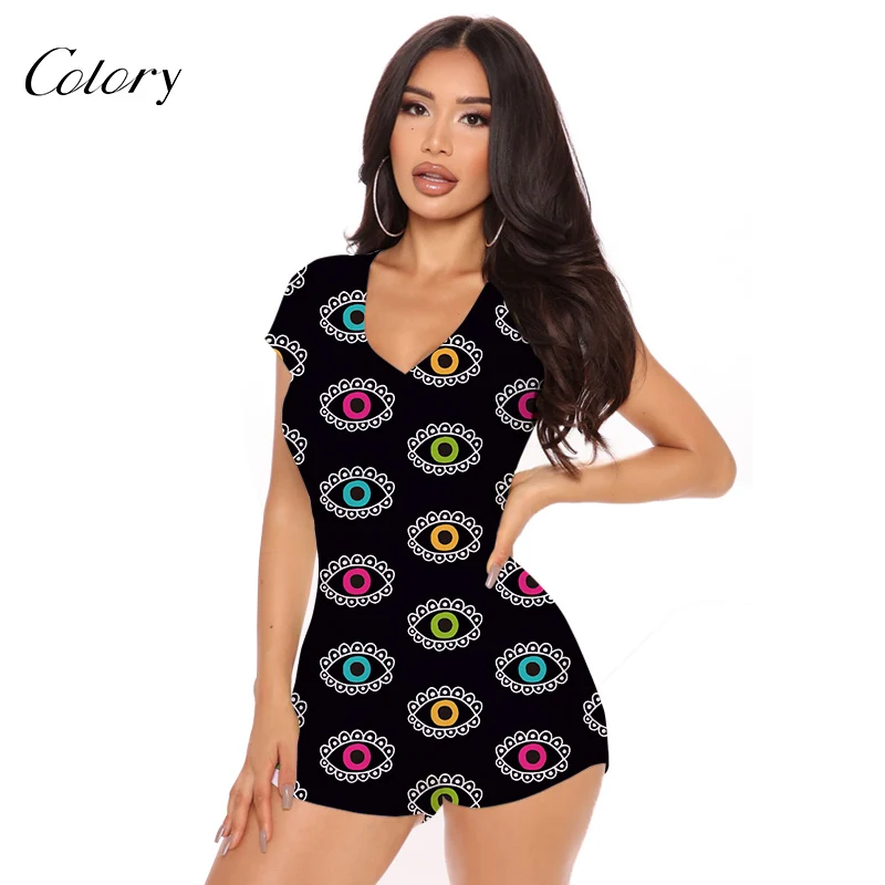 

Colory Sleepwear Cartoon Print Rompers Women, Picture shows