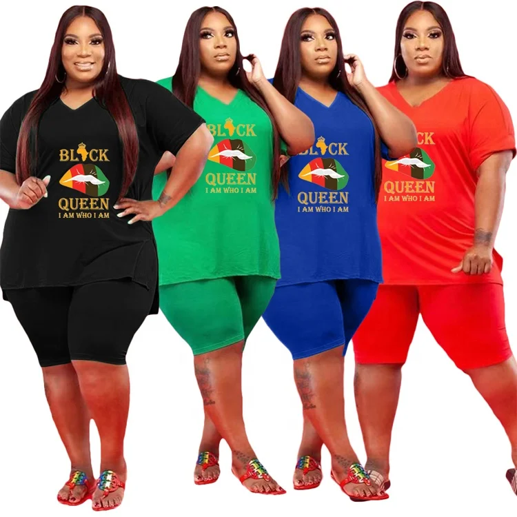 

New Cross-Border Fashion Women'S V-Neck Lip Plus Size 5X Casual 2 Piece Sets