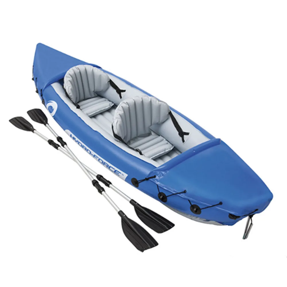 

Good quality thickened PVC kayak factory direct low moq inflatable double seat kayak 2 person, Blue