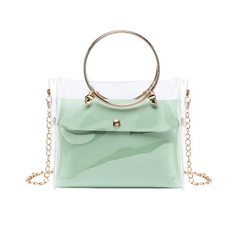 

Waterproof Fashion Ladies Tote Hand Bag Chain Jelly Transparent PVC Bags Women Handbags, Clear, can be customized