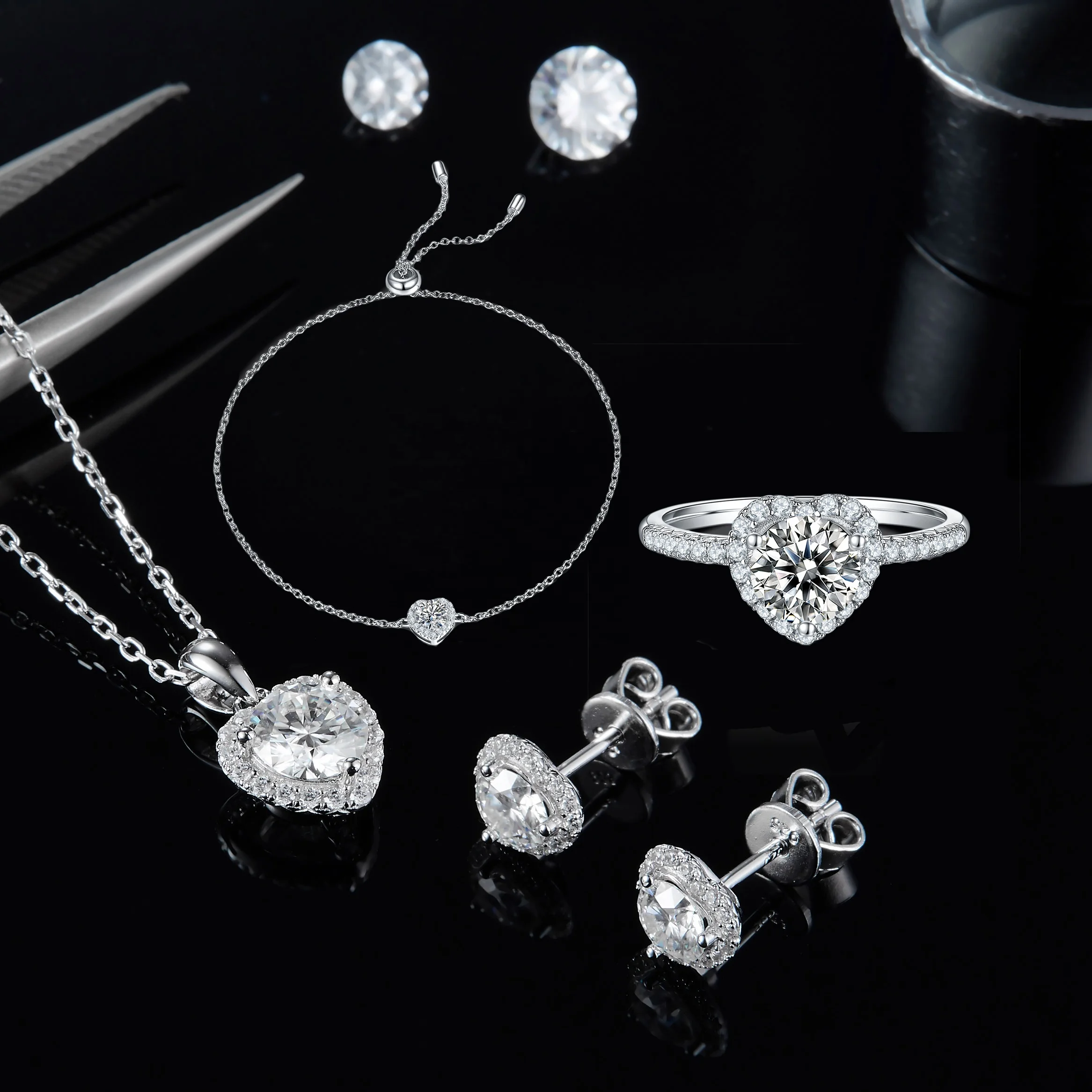 

Abiding Jewelry Wholesale Sterling Silver 925 Jewellery Moissanite Heart Nacklace Jewelry Sets