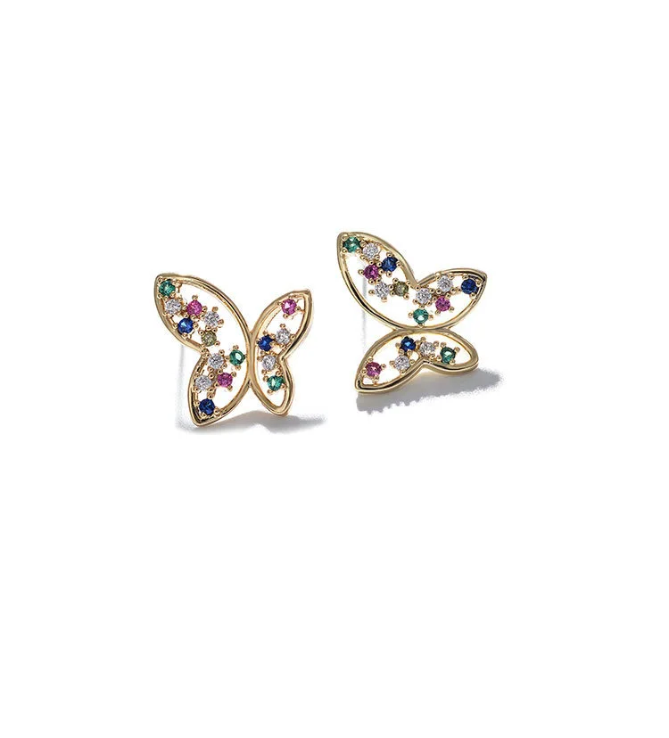 

S925 Silver Needle Korean New Style Color Diamond Butterfly Fashion Temperament Stud Earrings Women