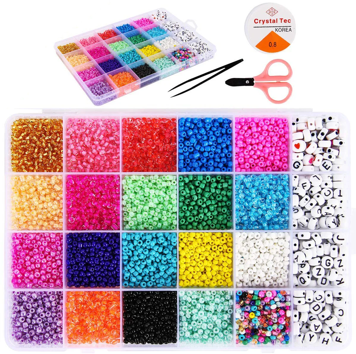

3mm millet bead set children's art handmade non-fading glass rice beads 15 color ribbon line millet round alphabet, Mixed color