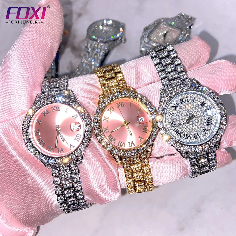 

Boutique quartz watches shiny diamond waterproof calendar full diamond face luminous lady stainless steel watch