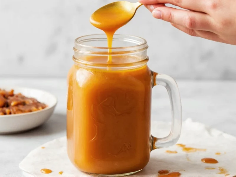 Homemade caramel in mason jar with drizzle