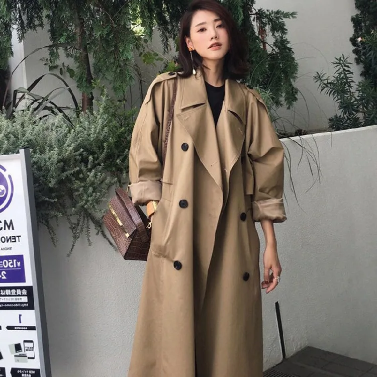 

YQ144 Autumn women double breasted long trench coat and jacket