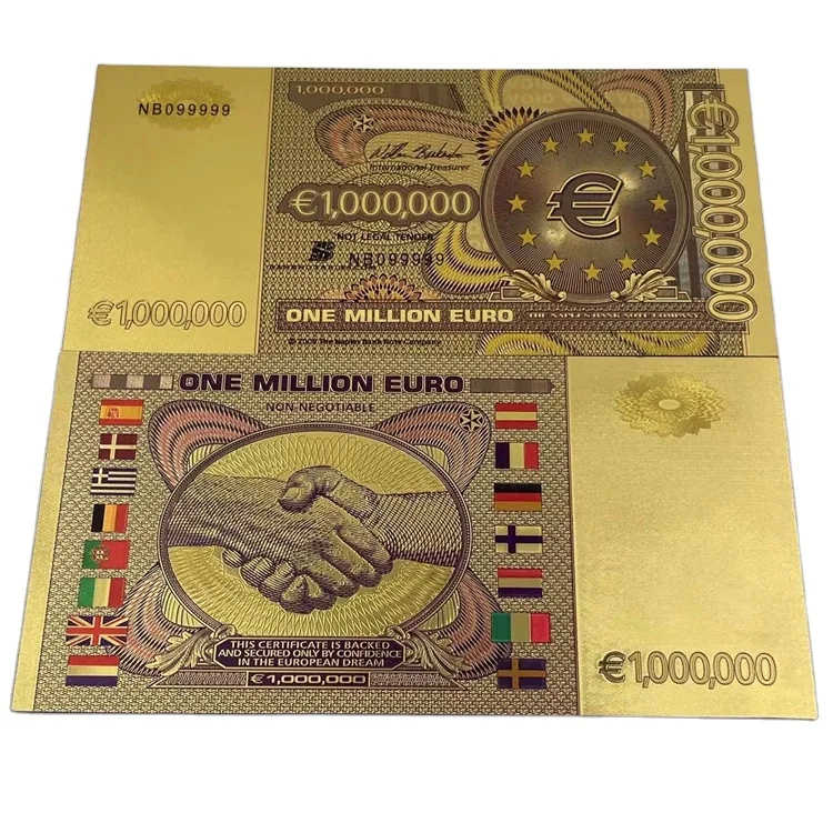 

No value 1 million euro money card 24k gold foil banknote in stock