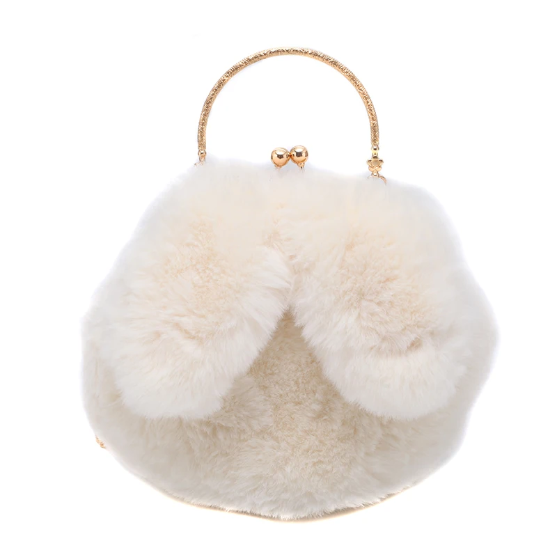 

Cute big ears Rabbit Bag women Shoulder Bag fall Furry crossbody bags Fur Handbag with metal chain