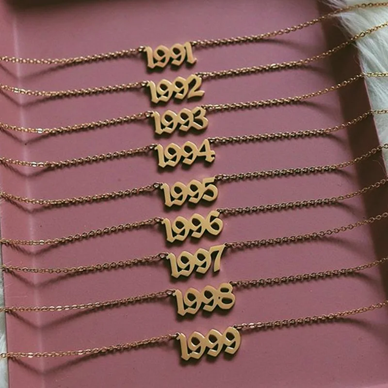 

Wholesale Hign Quality Personalized Gold Color 1991-2005 Number Necklace Jewelry Letter Pendant Birth Year Necklace