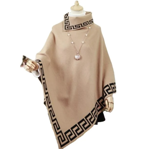 

2021 winter fashion trendy woolen roll neck collar sweater shawl capes for ladies