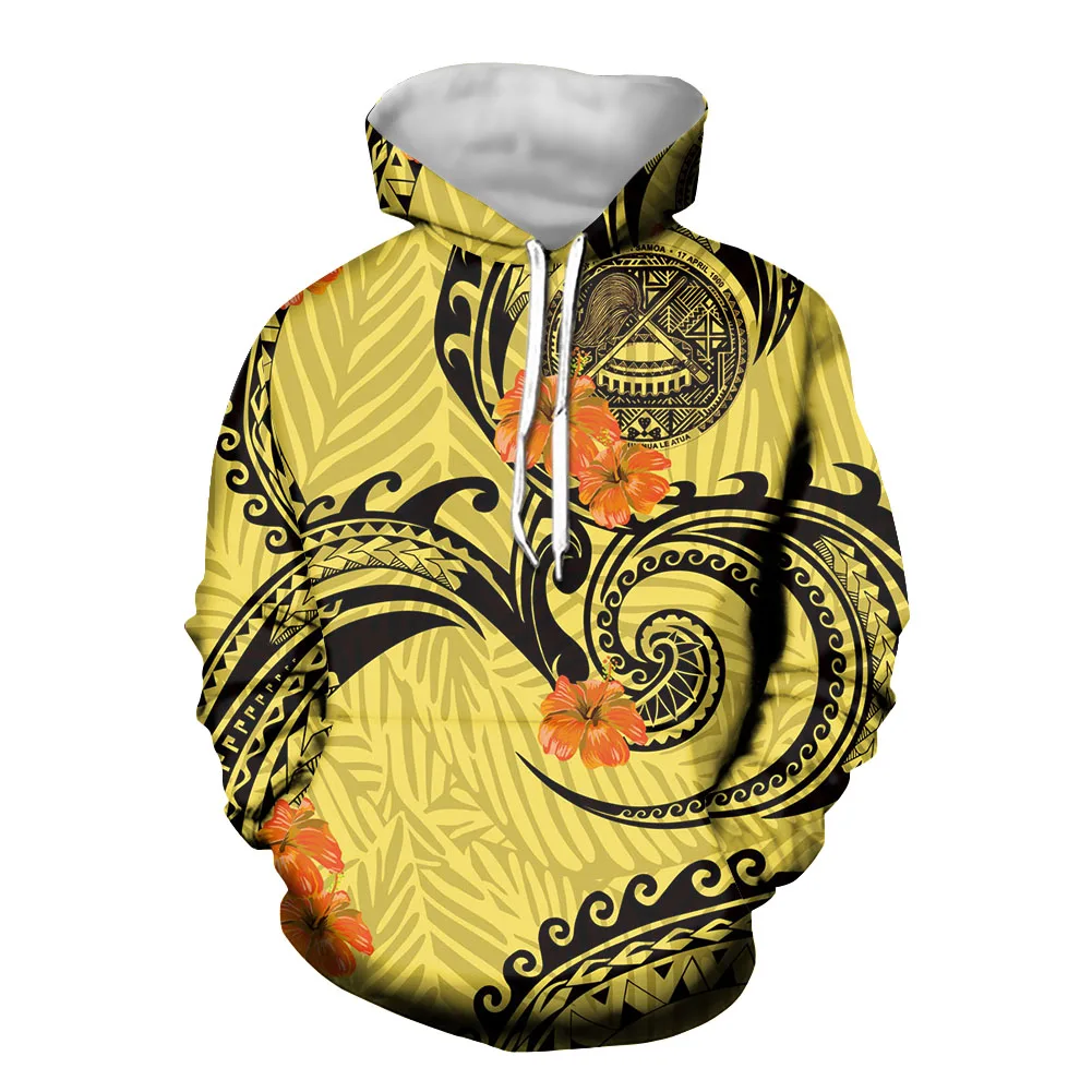 

Hawaiian Customized American Samoa Design Men Hoodie Polynesian Tribal Print Casual Hoodie Stretchy Material Samoan Style