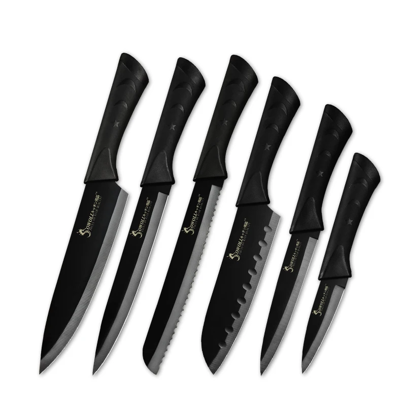 

Aliexpress Top Seller Sowoll black plastic handle wholesale 6pcs 3cr13 stainless steel japanese chef knife cheap kitchen knife, Silver